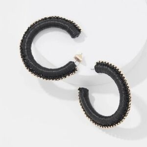 nwt WHITE HOUSE BLACK MARKET gold black raffia hoop earrings